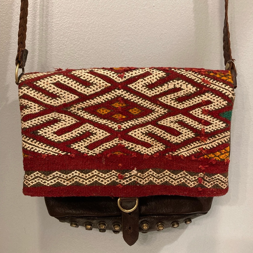 Pamela V. Leather with Assorted textile crossbody bag NWT